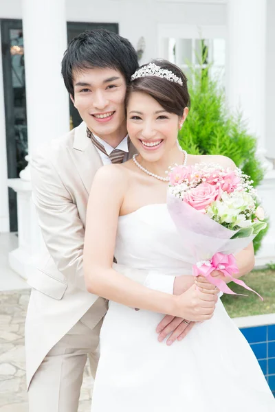 Retrato Bela Feliz Jovem Asiático Casamento Casal — Fotografia de Stock