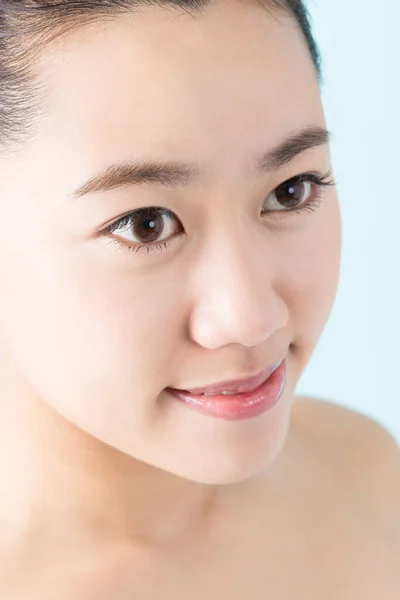 Portret Pięknej Młodej Japonki Idealną Skórą — Zdjęcie stockowe
