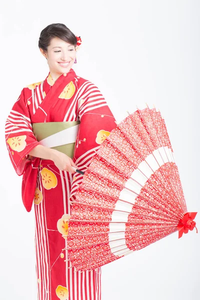 우산으로 기모노에 여자의 초상화 — 스톡 사진