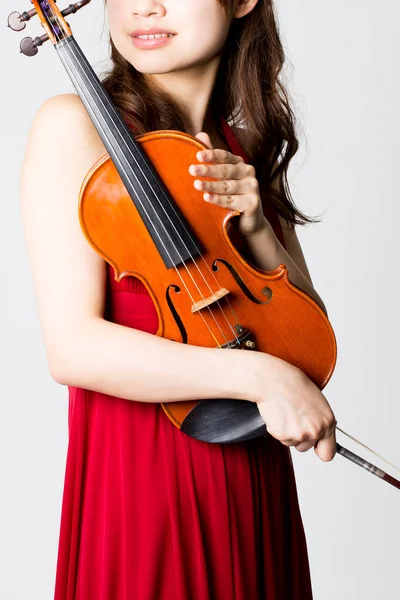 Giovane Donna Che Suona Violino Vista Vicino — Foto Stock