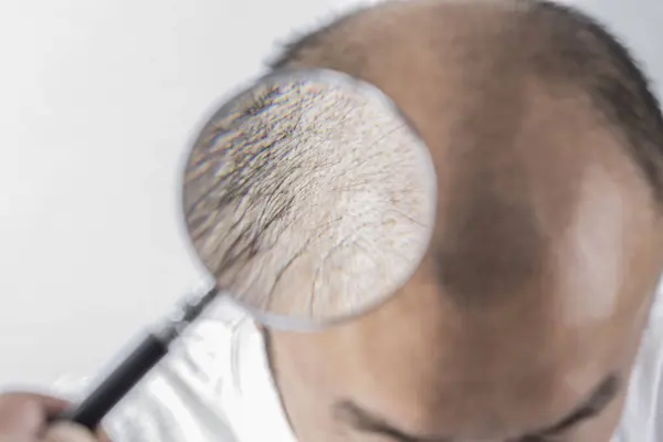 Άνθρωπος Χάνει Θέμα Των Μαλλιών Κεφάλι Τρίχες Και Φαλάκρα Στιγμιότυπο — Φωτογραφία Αρχείου