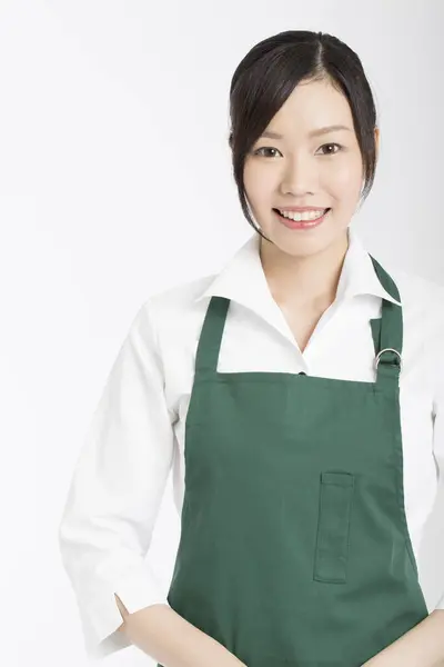 亚洲妇女 女服务员和白人背景 — 图库照片