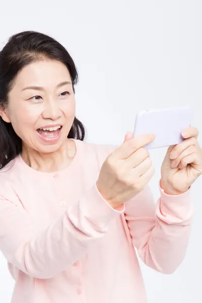 Woman Using Mobile Phone Isolated — Stock Photo, Image