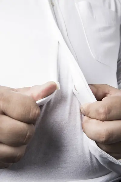 Homem Com Sobrepeso Vestindo Camisa Branca Retrato Estúdio — Fotografia de Stock