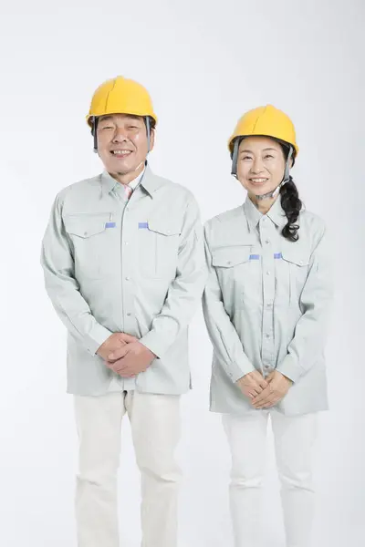 Two Engineers Hardhats Studio Shot — Stock Photo, Image