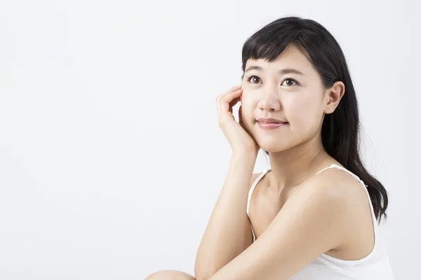 Portret Van Mooie Japanse Vrouw Witte Achtergrond — Stockfoto