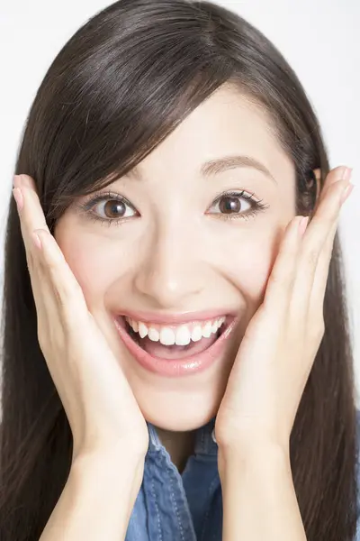 Portrait Young Woman Surprised Face — Stock Photo, Image