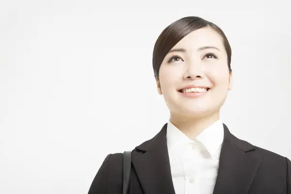 Портрет Красивой Японской Бизнесвумен Глядя Белом Фоне — стоковое фото