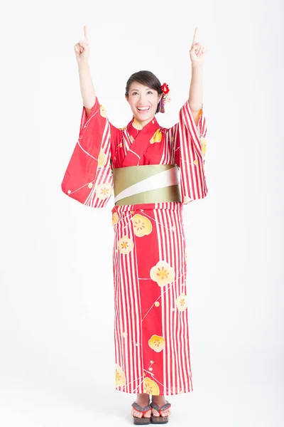 Ritratto Bella Giovane Donna Che Indossa Tradizionale Kimono Giapponese Con — Foto Stock