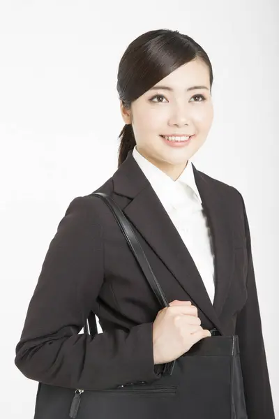 Studio Shot Hermosa Mujer Negocios Japonesa Con Bolso Mano Sobre —  Fotos de Stock