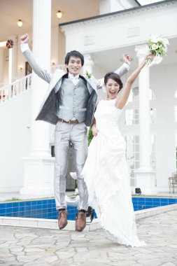 Güzel çift Asyalı gelin ve damat