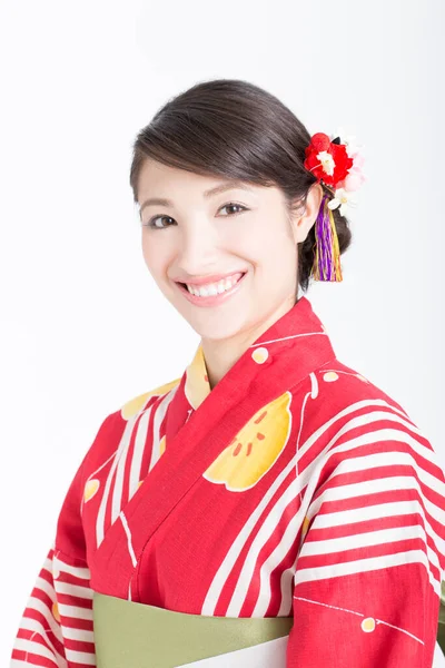 Retrato Una Hermosa Joven Usando Kimono Tradicional Japonés —  Fotos de Stock