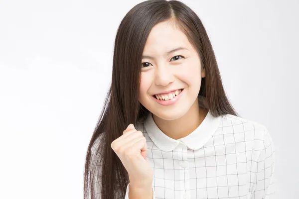 Studio Shot Beautiful Japanese Woman Showing Fist White Background — Stock Photo, Image