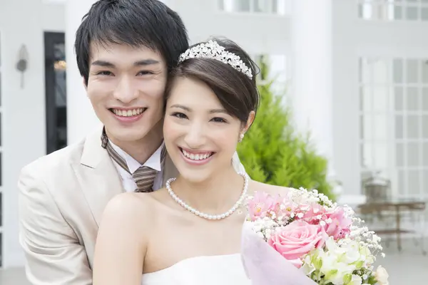 Aziatische Bruid Bruidegom Close — Stockfoto