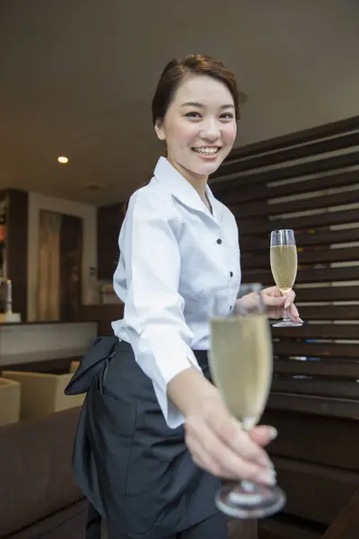 Woman Holding Glass Wine Cafe — Stock Photo, Image