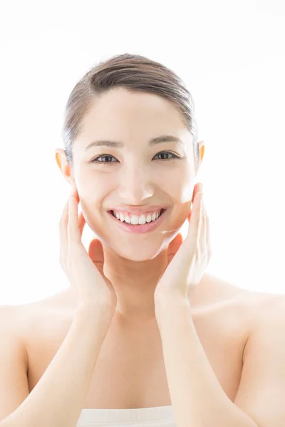Schöne Asiatische Frau Mit Lächeln Schönheits Und Pflegekonzept — Stockfoto