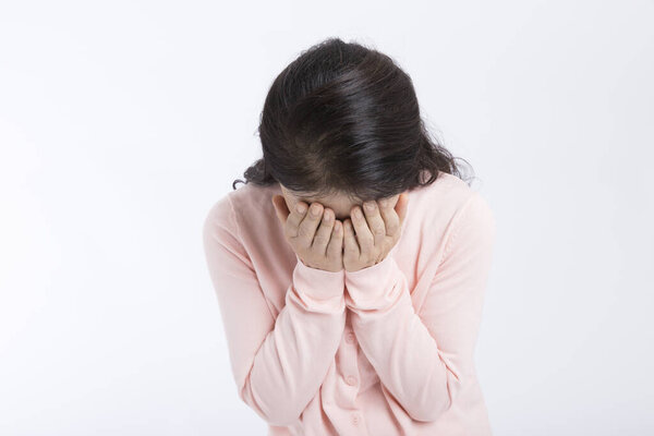 asian  senior woman crying and she is depressed