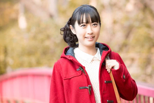 Jong Japans Meisje Herfst Park — Stockfoto