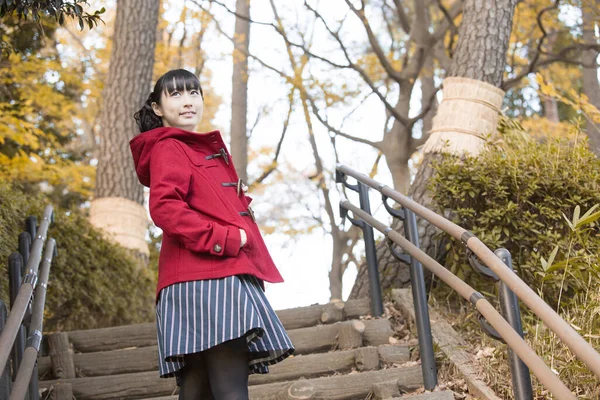 Ung Japansk Pige Efteråret Park - Stock-foto