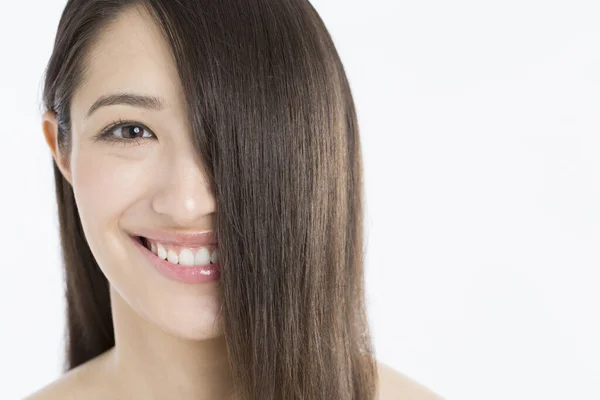Retrato Hermosa Mujer Japonesa Con Piel Natural Cabello Hermoso — Foto de Stock