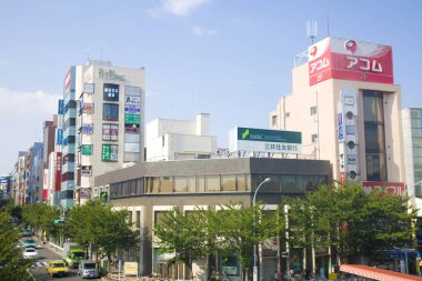 Tokyo şehir mimarisi. Japonya şehir merkezindeki binalar  