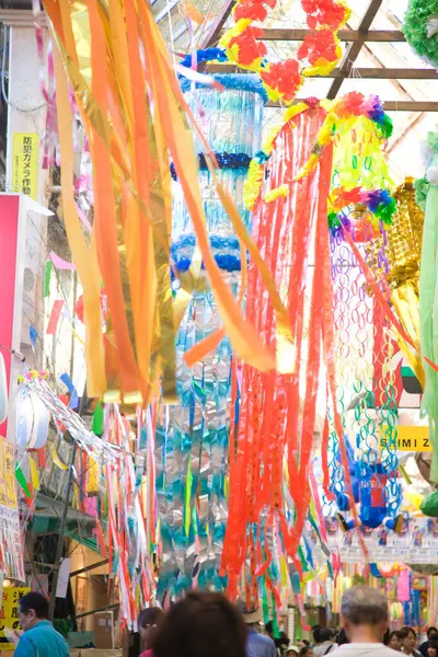 Tanabata Στολίδια Διακοσμημένα Στο Δρόμο Για Φεστιβάλ — Φωτογραφία Αρχείου