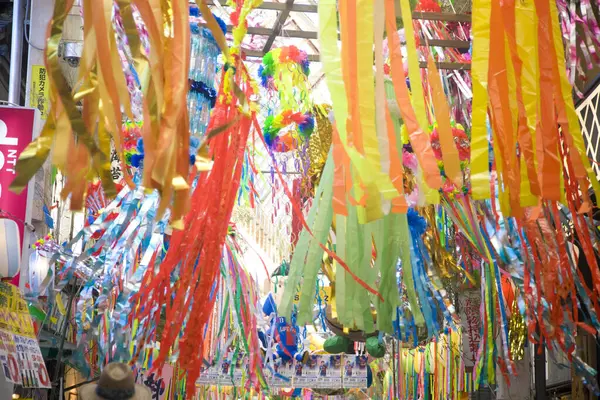 Festival Için Sokakta Süslenmiş Tanabata Süslemeleri — Stok fotoğraf