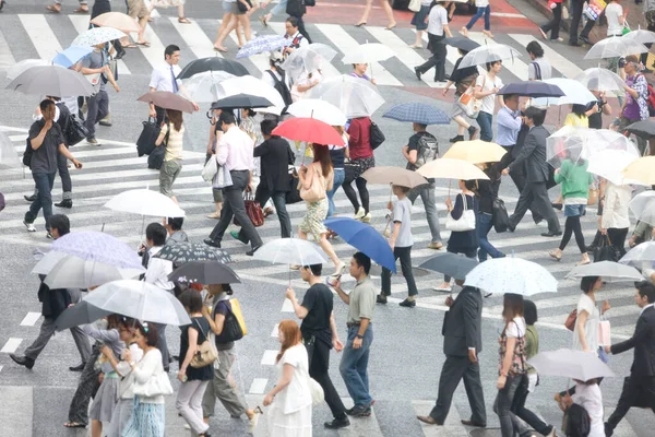 Dav Lidí Ulici Deštníky Deštivý Den — Stock fotografie