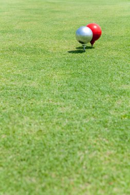 yeşil çim zemin üzerinde golf topları