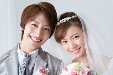 Gelin ve damat düğün töreninde, birbirine aşık çift 