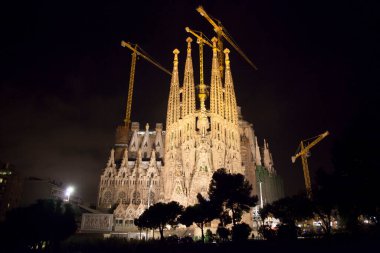 Geceleri Sagrada Familia, Barselona, Katalonya, İspanya