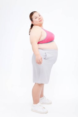 Şişman Japon genç kadının stüdyo portresi