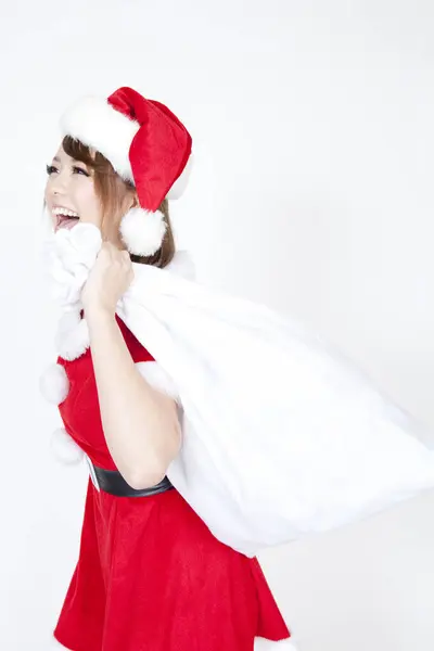 Bela Mulher Japonesa Vestida Como Santa Claus — Fotografia de Stock