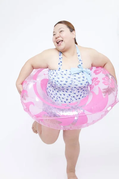Retrato Uma Mulher Japonesa Luta Com Excesso Peso Conceito Obesidade — Fotografia de Stock
