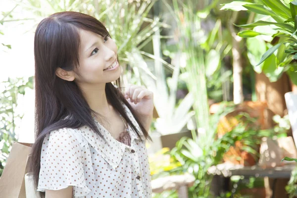 Portrait Smiling Japanese Woman Walking City — Stock Photo, Image