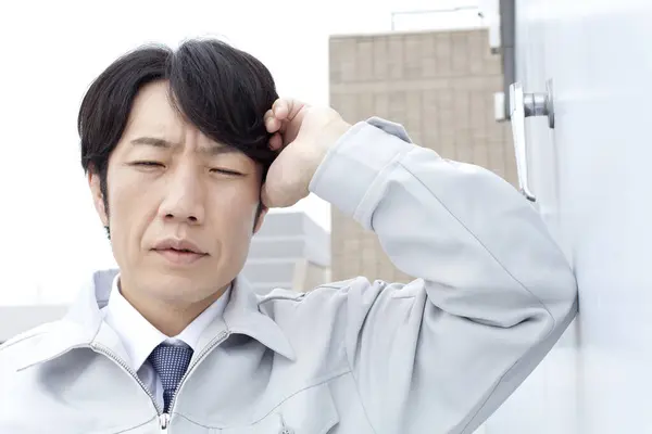 Portrait Young Asian Man Headache — Stock Photo, Image