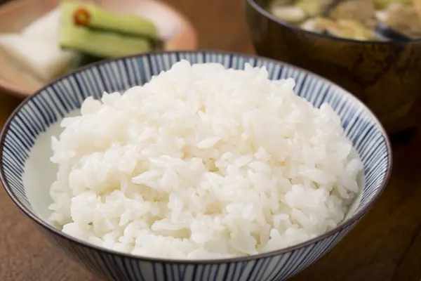 Schüssel Mit Frisch Gekochtem Reis Vorhanden Japanisches Essen — Stockfoto