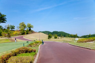 Altın bahçeli manzaralı bir arazi.