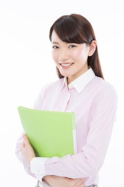 Dosyası olan genç bir iş kadını 