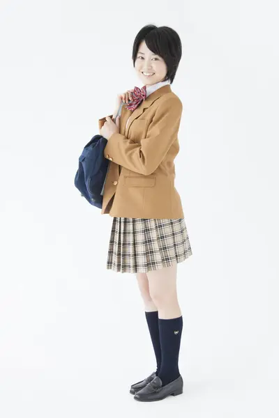 Okul Üniformalı Japon Bir Kızın Çanta Taşıyan Portresi — Stok fotoğraf