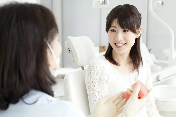 Ung Tandläkare Undersöker Kvinnlig Patient — Stockfoto