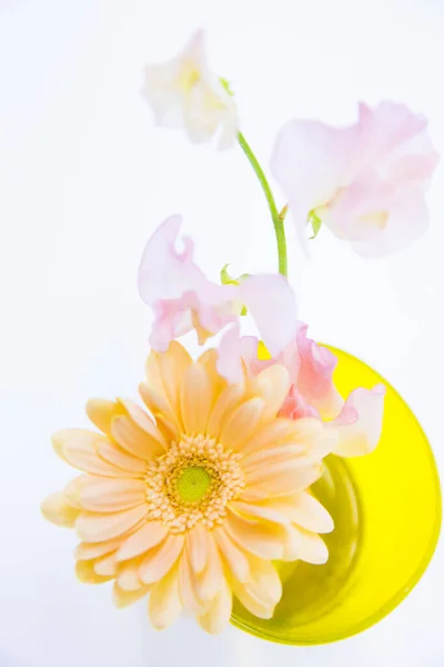 Красиві Квіти Жовтій Вазі Крупним Планом — стокове фото