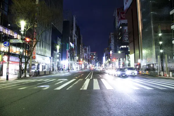 Vista Noturna Arranha Céus Rodovias Cidade Japonesa — Fotografia de Stock