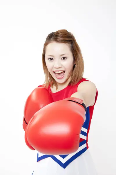 Young Woman Boxer Red Boxing Gloves — Stock Photo, Image