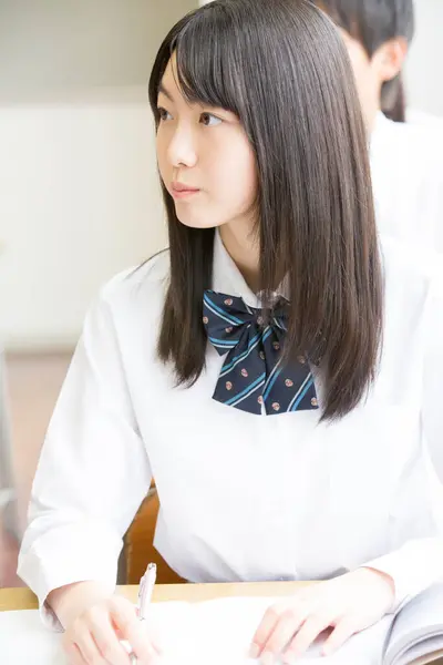 Mooi Japans Schoolmeisje Studeren School — Stockfoto