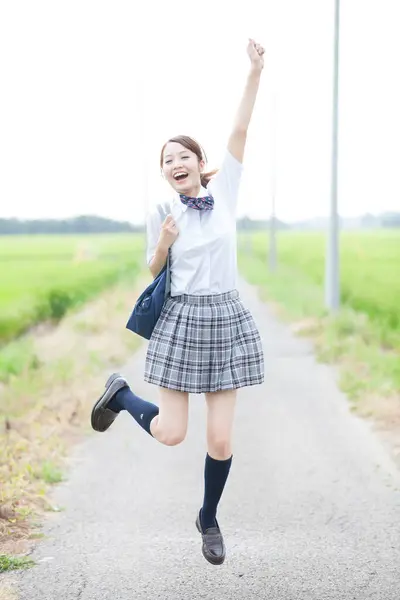 Aziatische Vrouw Student School Slijtage — Stockfoto
