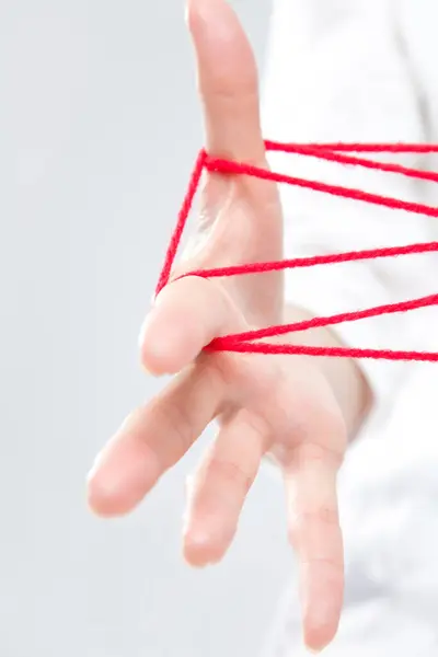 Hands Red Thread White Background — Stock Photo, Image
