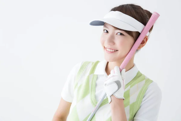 Zbliżenie Portret Pięknej Azjatyckiej Kobiety Golfista — Zdjęcie stockowe