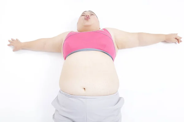 Πορτρέτο Μιας Γιαπωνέζα Παλεύει Υπερβολικό Βάρος Έννοια Της Παχυσαρκίας — Φωτογραφία Αρχείου