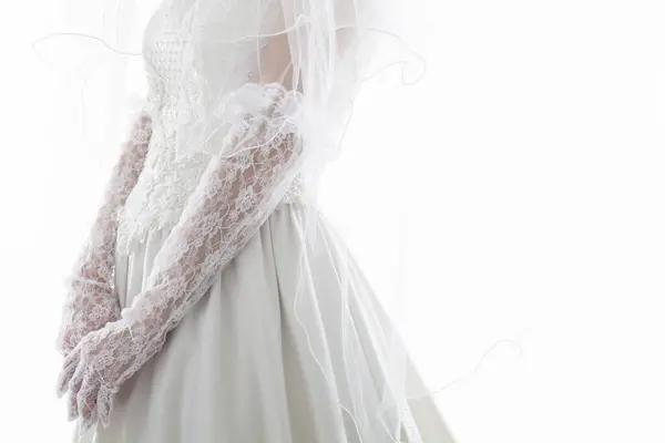 Красива Молода Азіатська Наречена Білій Весільній Сукні — стокове фото